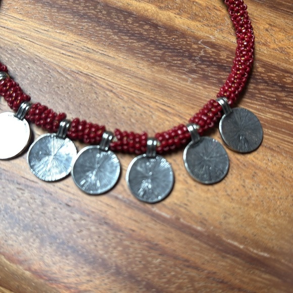 Red Beaded Coin Necklace - Picture 3 of 3